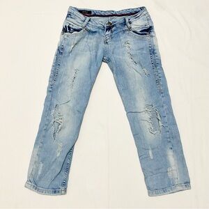 Gucci Y2K Low Rise Distressed Light Wash Cropped Jeans